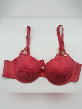 Stella McCartney Coral Red Textured Molded Bra with Gold Rings